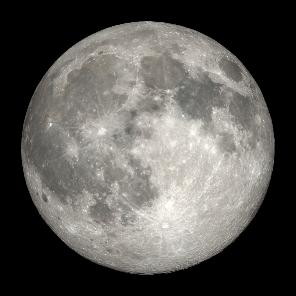 A detailed full-disk view of Earth's Moon created from NASA lunar data